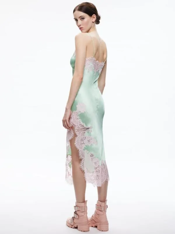 Dresses Women Alice Olivia KERR LACE TRIM ASYMMETRICAL SLIP MIDI DRESS Pistachio