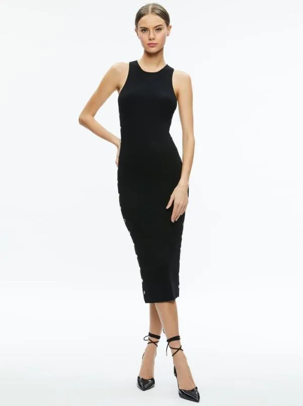 Dresses Women Alice Olivia LALITA SIDE SNAP MIDI DRESS Black