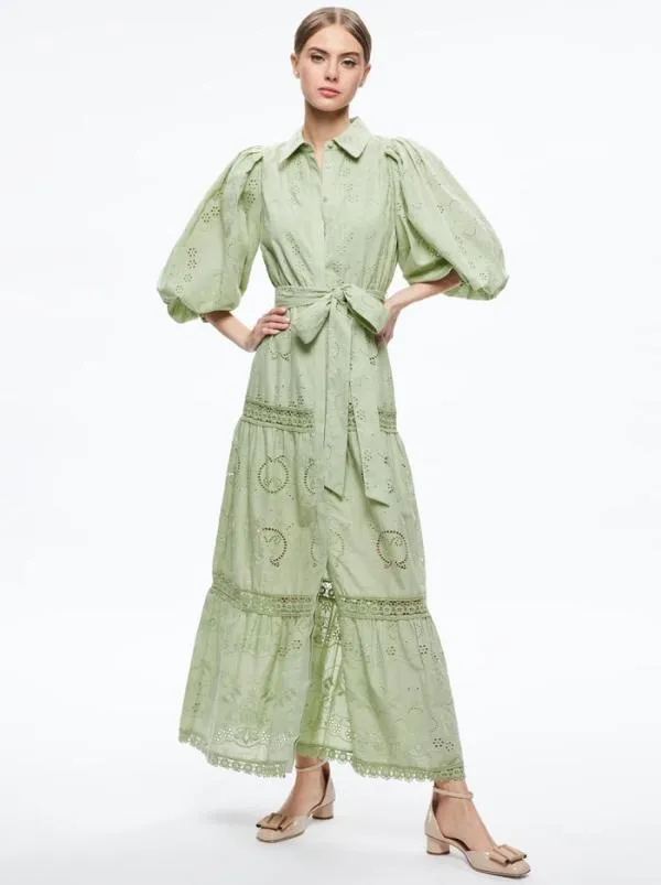 Dresses Women Alice Olivia LILLY COLLARED EYELET MAXI DRESS Green Tea