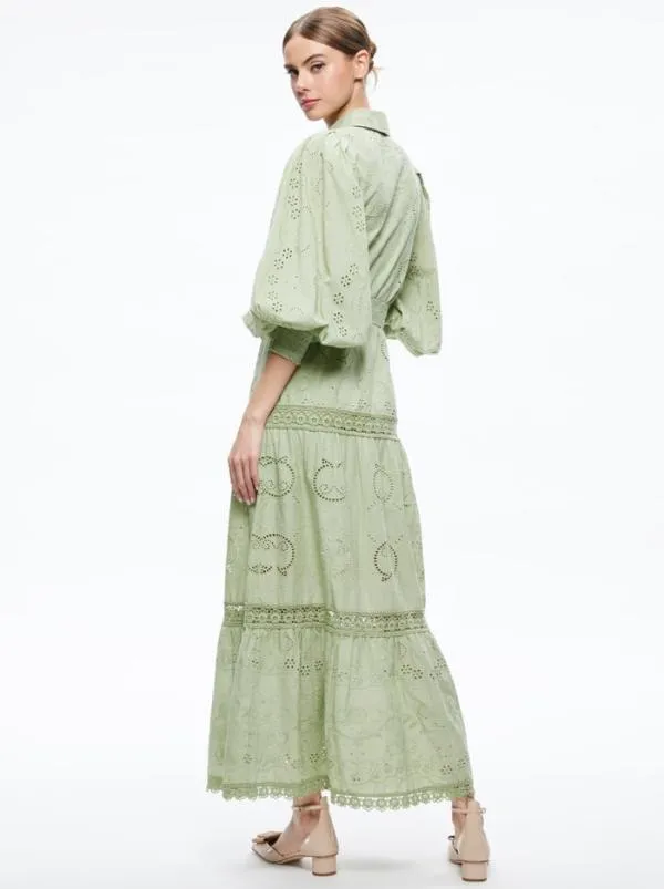 Dresses Women Alice Olivia LILLY COLLARED EYELET MAXI DRESS Green Tea