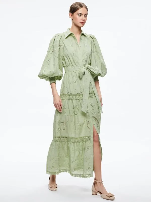 Dresses Women Alice Olivia LILLY COLLARED EYELET MAXI DRESS Green Tea