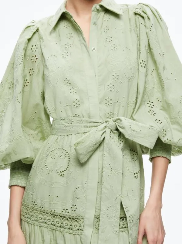Dresses Women Alice Olivia LILLY COLLARED EYELET MAXI DRESS Green Tea