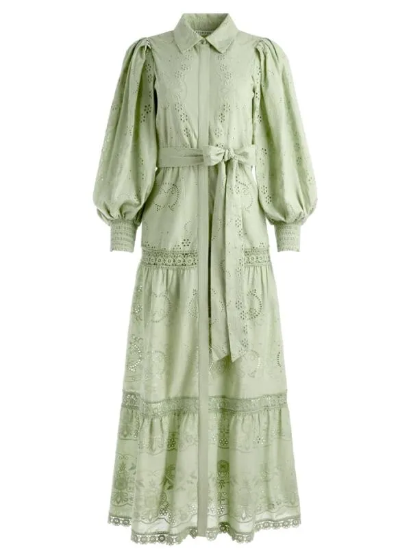 Dresses Women Alice Olivia LILLY COLLARED EYELET MAXI DRESS Green Tea