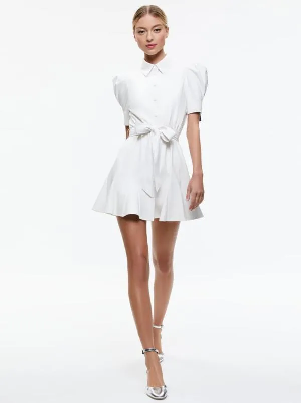 Dresses Women Alice Olivia LURLENE SHORT SLEEVE VEGAN LEATHER MINI DRESS Off White