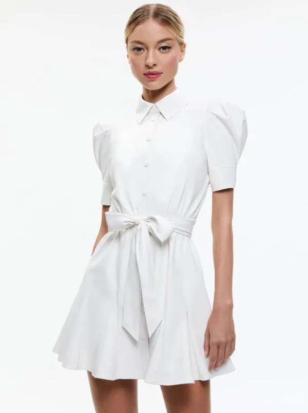 Dresses Women Alice Olivia LURLENE SHORT SLEEVE VEGAN LEATHER MINI DRESS Off White