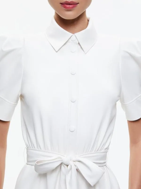 Dresses Women Alice Olivia LURLENE SHORT SLEEVE VEGAN LEATHER MINI DRESS Off White