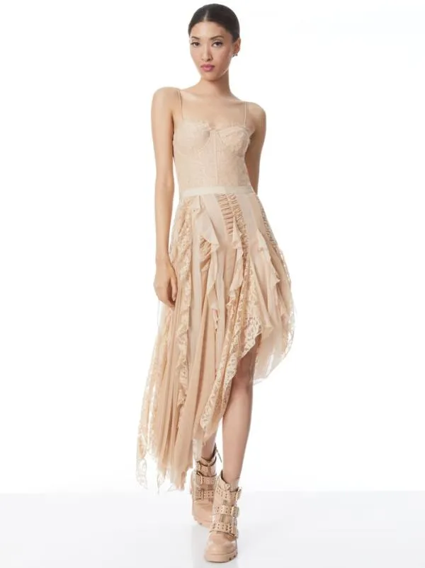 Dresses Women Alice Olivia MARITZA BUSTIER ASYMMETRIC MIDI DRESS Almond