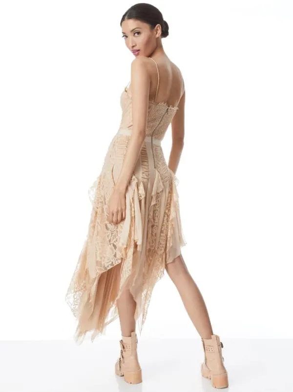 Dresses Women Alice Olivia MARITZA BUSTIER ASYMMETRIC MIDI DRESS Almond