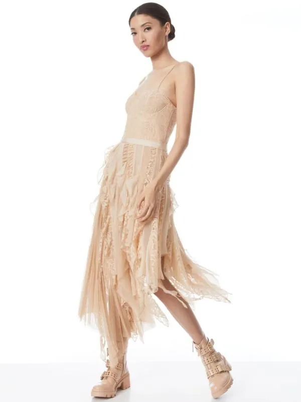 Dresses Women Alice Olivia MARITZA BUSTIER ASYMMETRIC MIDI DRESS Almond