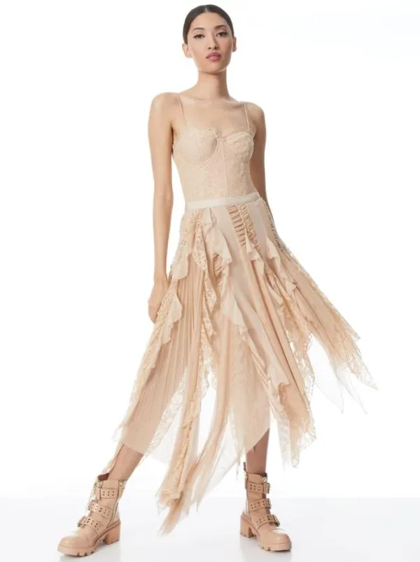 Dresses Women Alice Olivia MARITZA BUSTIER ASYMMETRIC MIDI DRESS Almond