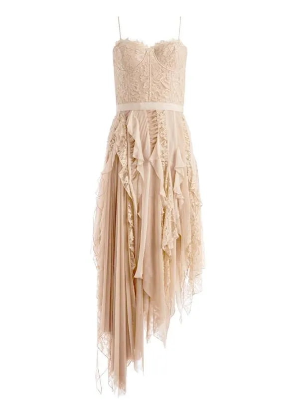 Dresses Women Alice Olivia MARITZA BUSTIER ASYMMETRIC MIDI DRESS Almond