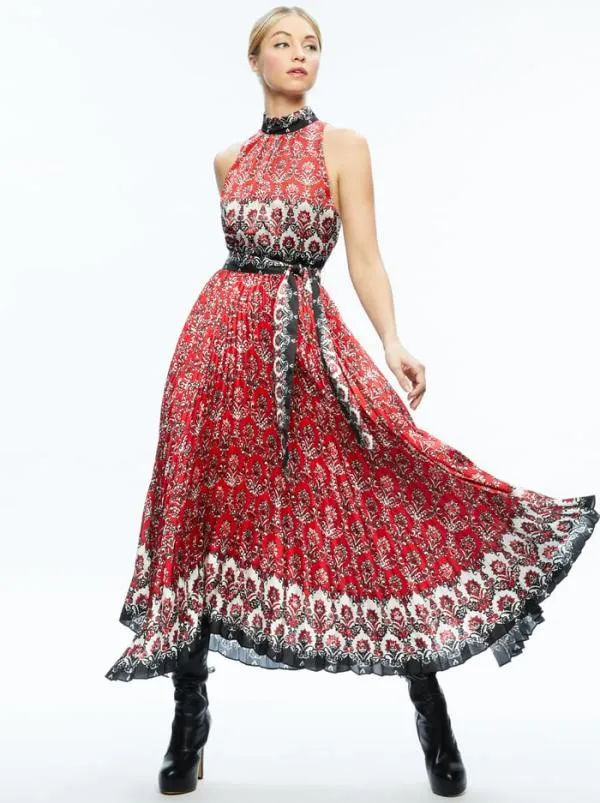 Dresses Women Alice Olivia MERTIE MOCK NECK PLEATED MAXI DRESS Allure Medallion