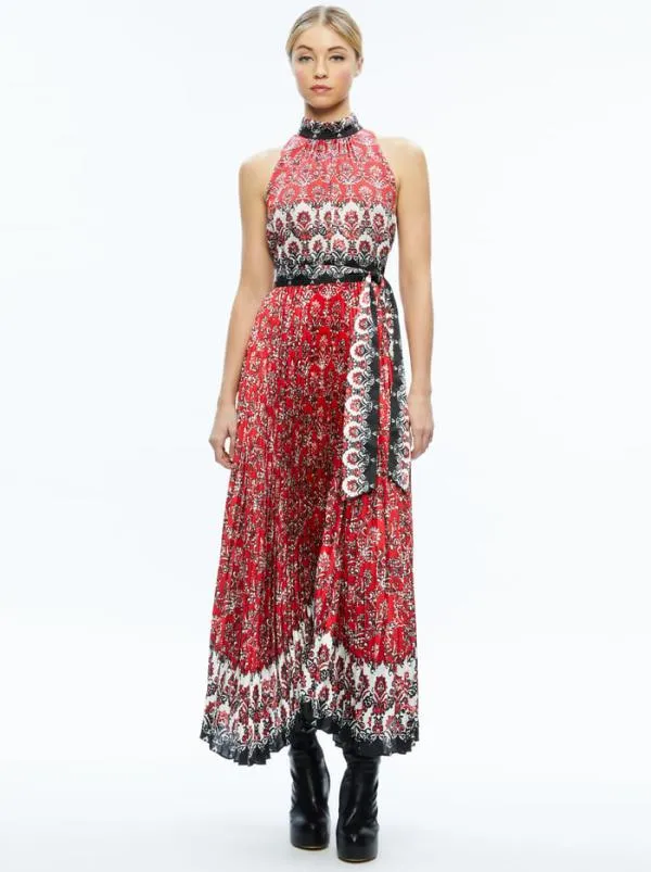 Dresses Women Alice Olivia MERTIE MOCK NECK PLEATED MAXI DRESS Allure Medallion