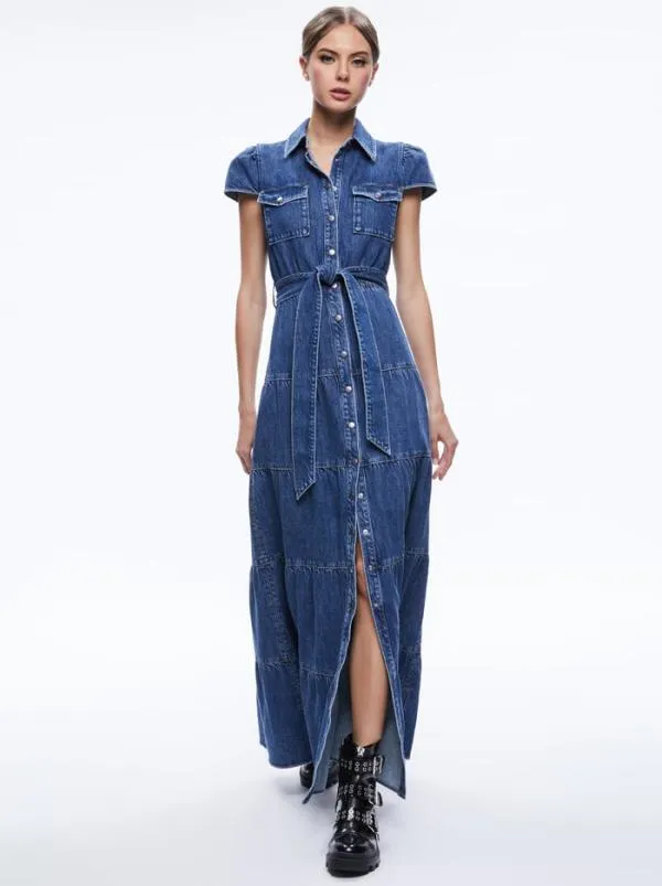 Dresses Women Alice Olivia MIRANDA MAXI DENIM DRESS Lola Blue