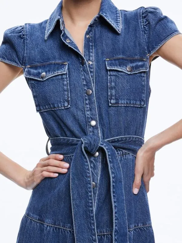 Dresses Women Alice Olivia MIRANDA MAXI DENIM DRESS Lola Blue
