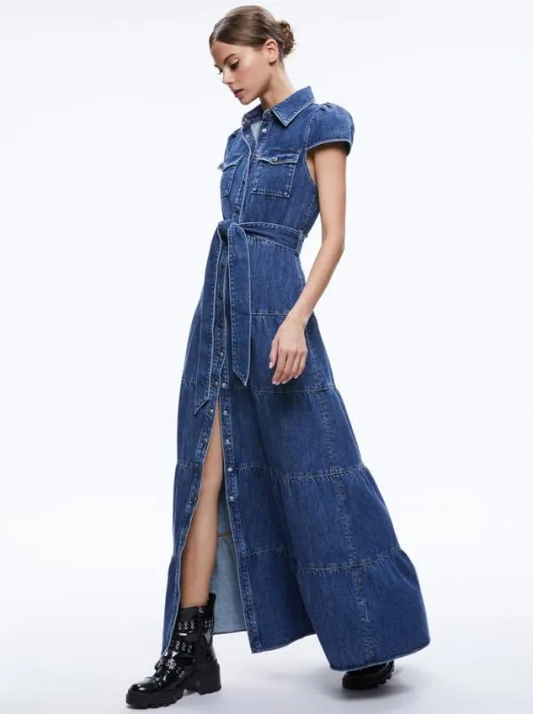 Dresses Women Alice Olivia MIRANDA MAXI DENIM DRESS Lola Blue