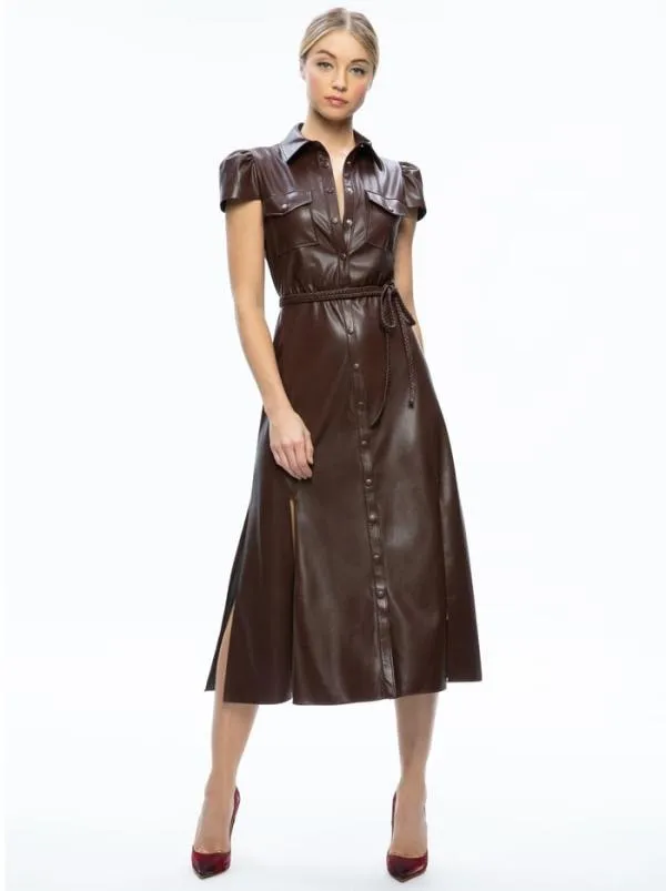 Dresses Women Alice Olivia MIRANDA VEGAN LEATHER MIDI DRESS Toffee
