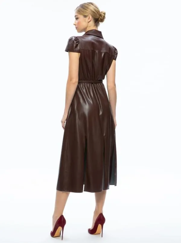 Dresses Women Alice Olivia MIRANDA VEGAN LEATHER MIDI DRESS Toffee