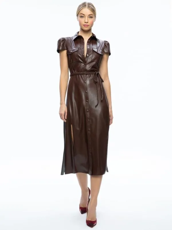 Dresses Women Alice Olivia MIRANDA VEGAN LEATHER MIDI DRESS Toffee