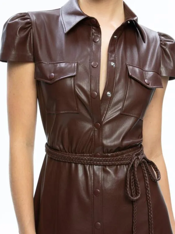 Dresses Women Alice Olivia MIRANDA VEGAN LEATHER MIDI DRESS Toffee