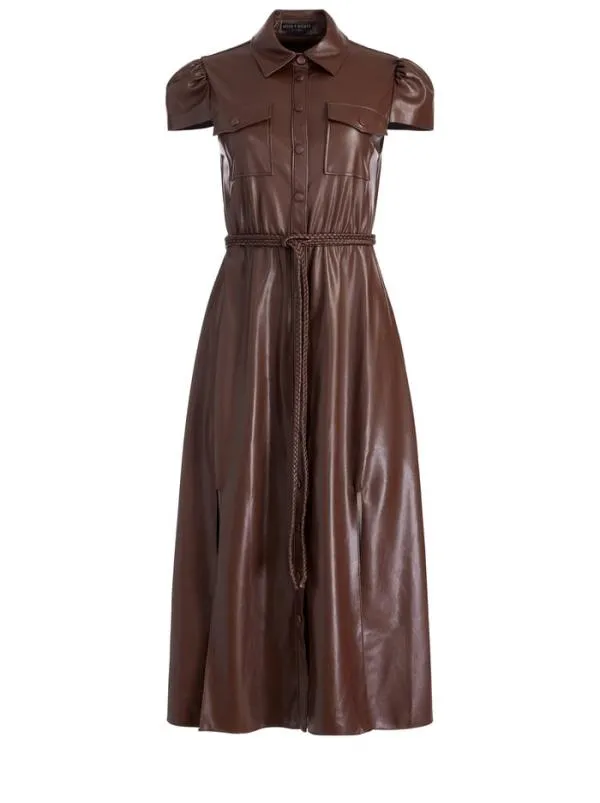 Dresses Women Alice Olivia MIRANDA VEGAN LEATHER MIDI DRESS Toffee