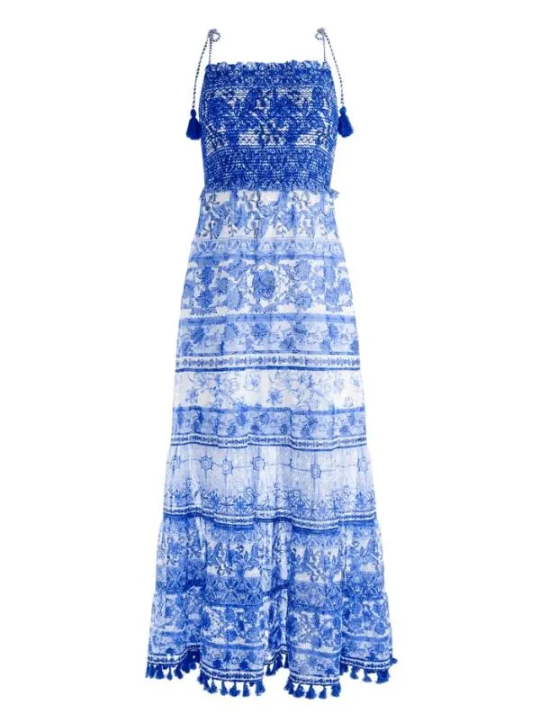 Dresses Women Alice Olivia MONNIE SMOCKED TIE STRAP TIERED MIDI DRESS Greek Tile