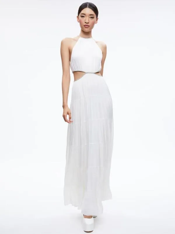 Dresses Women Alice Olivia MYRTICE EMBELLISHED CUT OUT MAXI DRESS Off White