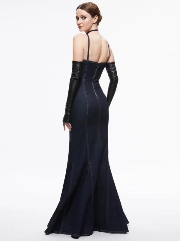 Dresses Women Alice Olivia NATACHA GODET MAXI DENIM DRESS Dark Rinse