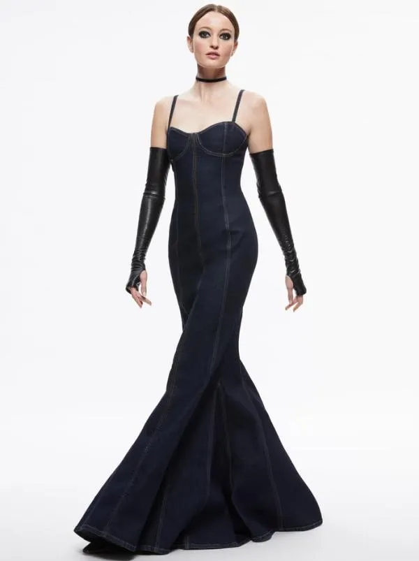 Dresses Women Alice Olivia NATACHA GODET MAXI DENIM DRESS Dark Rinse