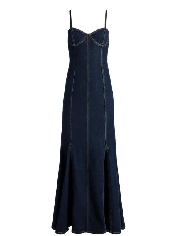 Dresses Women Alice Olivia NATACHA GODET MAXI DENIM DRESS Dark Rinse