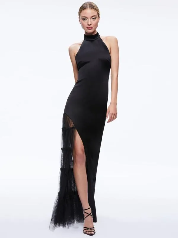 Dresses Women Alice Olivia RYN SLIT TULLE PANEL MAXI DRESS Black