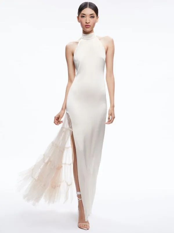 Dresses Women Alice Olivia RYN SLIT TULLE PANEL MAXI DRESS Champagne
