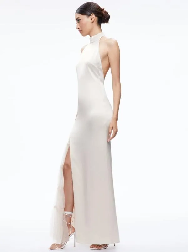 Dresses Women Alice Olivia RYN SLIT TULLE PANEL MAXI DRESS Champagne