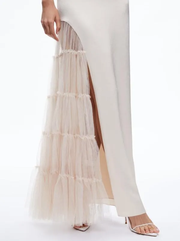 Dresses Women Alice Olivia RYN SLIT TULLE PANEL MAXI DRESS Champagne
