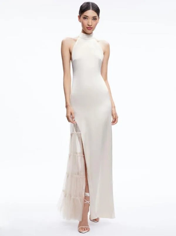 Dresses Women Alice Olivia RYN SLIT TULLE PANEL MAXI DRESS Champagne
