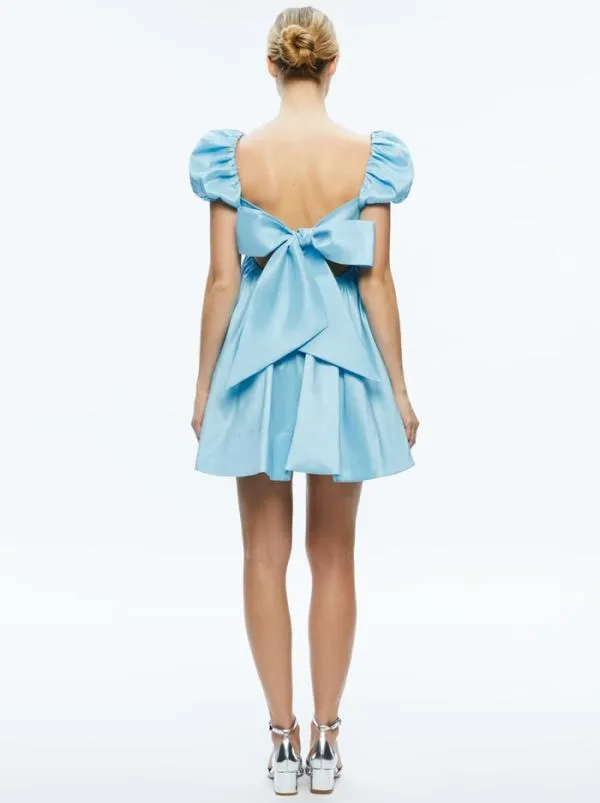 Dresses Women Alice Olivia SHARILYN BUBBLE SLEEVE TIE BACK MINI DRESS Ice