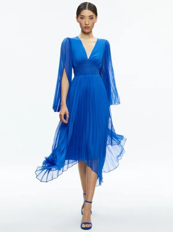 Dresses Women Alice Olivia SION SUNBURST PLEATED MAXI DRESS Sapphire