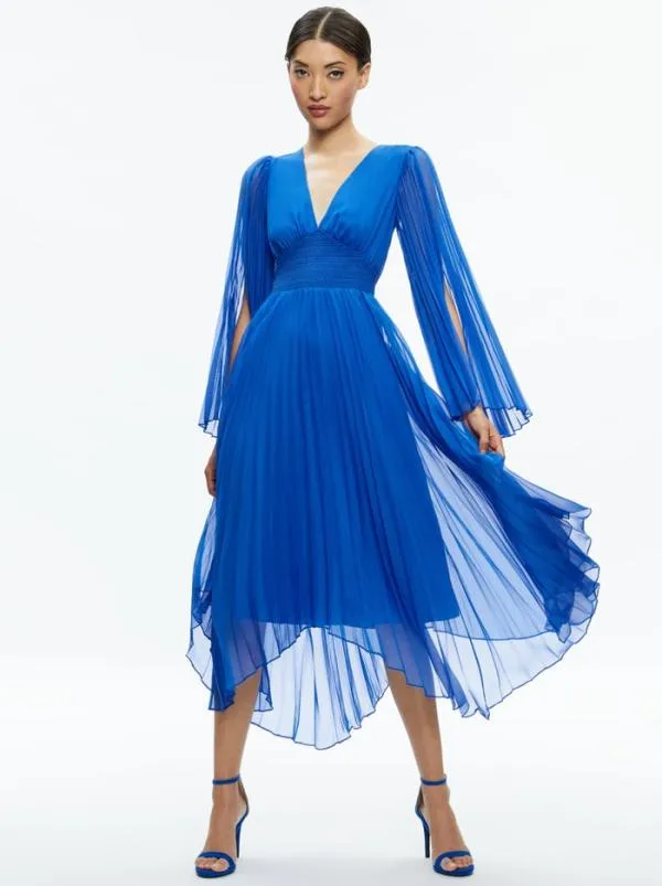 Dresses Women Alice Olivia SION SUNBURST PLEATED MAXI DRESS Sapphire
