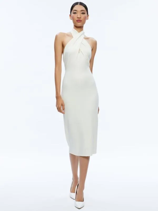 Dresses Women Alice Olivia SUELLEN TWIST NECK HALTER MIDI DRESS Ecru