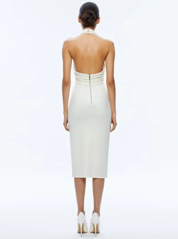 Dresses Women Alice Olivia SUELLEN TWIST NECK HALTER MIDI DRESS Ecru