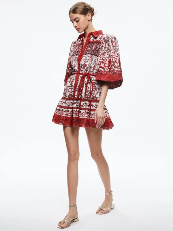 Dresses Women Alice Olivia TIFFIE PUFF SLEEVE MINI DRESS Fatal Attraction Off White
