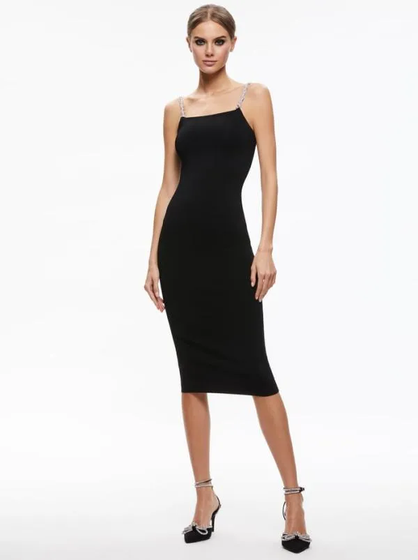Dresses Women Alice Olivia VALDA EMBELLISHED STRAP DRESS Black