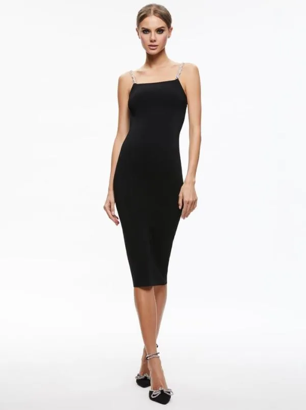 Dresses Women Alice Olivia VALDA EMBELLISHED STRAP DRESS Black