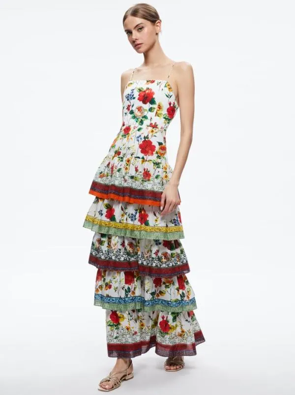 Dresses Women Alice Olivia VALENCIA SPAGHETTI STRAP MAXI DRESS Dew Floral