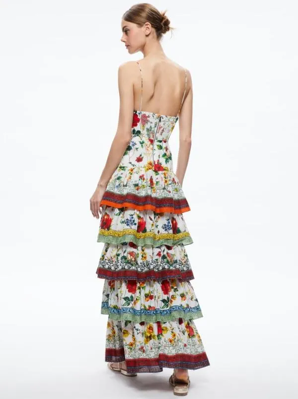 Dresses Women Alice Olivia VALENCIA SPAGHETTI STRAP MAXI DRESS Dew Floral