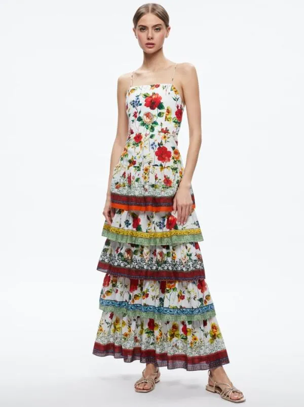 Dresses Women Alice Olivia VALENCIA SPAGHETTI STRAP MAXI DRESS Dew Floral