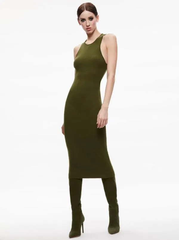Dresses Women Alice Olivia WRIGHT TIE BACK DRESS Olive