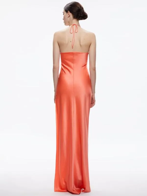 Dresses Women Alice Olivia ZUMI OPEN BACK HALTER MAXI DRESS Coral Sunset