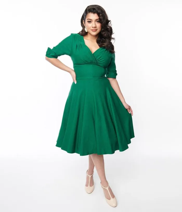 Emerald Green Delores Swing Dress With Sleeves Dresses Unique Vintage Pocket Dresses Emerald Green Delores Swing Dress With Sleeves Dresses Unique Vintage Pocket Dresses