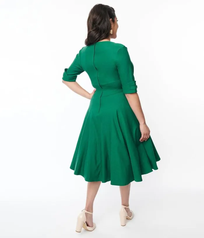 Emerald Green Delores Swing Dress With Sleeves Dresses Unique Vintage Pocket Dresses